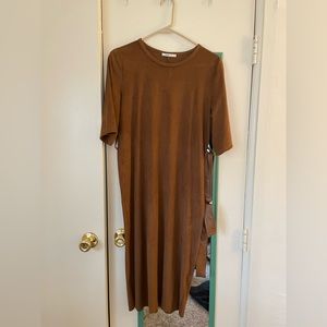 Zara NWOT belted faux suede midi dress — work outfit